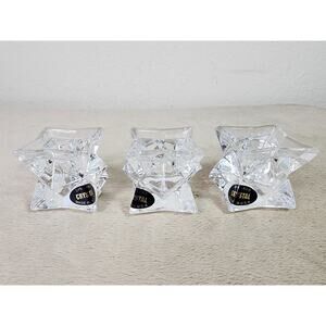 Crystal Clear Candle Holder Votive 24% Lead Crystal Pointed Star 2" x 2" USA x3